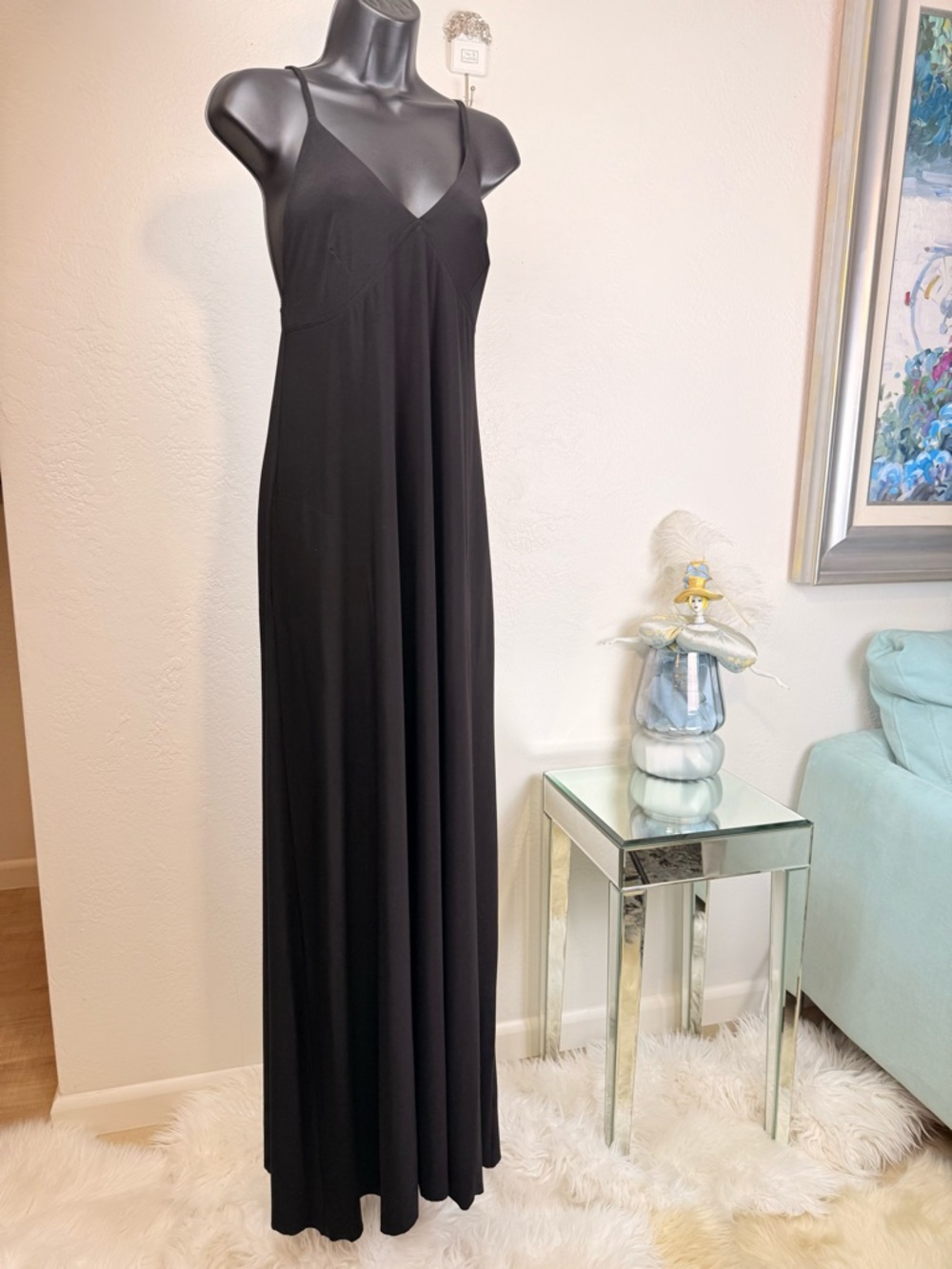 NWT Norma Kamali Black Cami Maxi Dress Raw Hem L Customizable Length Minimalist - Picture 3 of 14